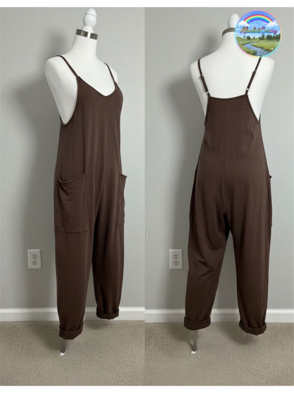 Women's Sleeveless V Neck Jumpsuit Stretchy Wide Leg Harem Overalls Pockets